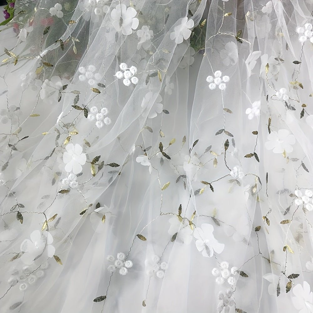 Floral Embroidered Tulle Fabric - Soft, Sheer, and Perfect for DIY Dresses, Wedding Gowns, Curtains, Tablecloths, and Handbags - 