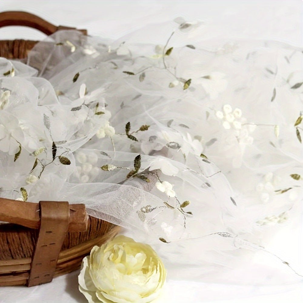Floral Embroidered Tulle Fabric - Soft, Sheer, and Perfect for DIY Dresses, Wedding Gowns, Curtains, Tablecloths, and Handbags - 