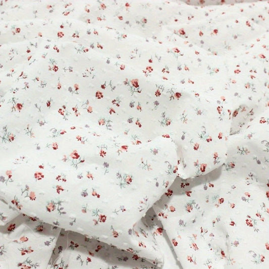 Floral Jacquard Dot Cotton Fabric for Sewing and Dressmaking - Lightweight and Breathable Material - 