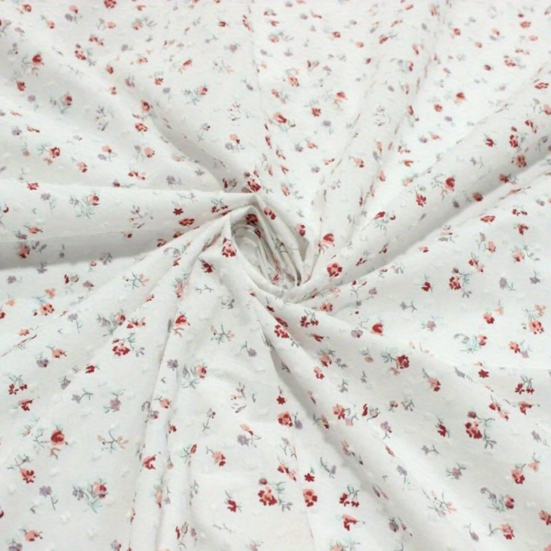 Floral Jacquard Dot Cotton Fabric for Sewing and Dressmaking - Lightweight and Breathable Material - 