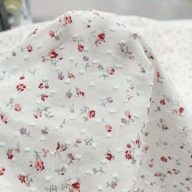 Floral Jacquard Dot Cotton Fabric for Sewing and Dressmaking - Lightweight and Breathable Material - 