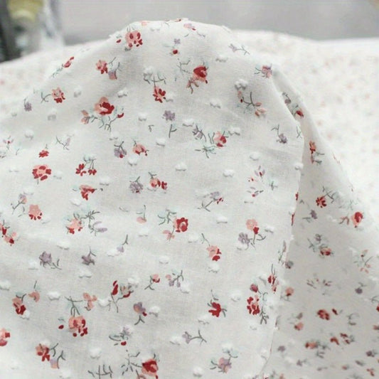 Floral Jacquard Dot Cotton Fabric for Sewing and Dressmaking - Lightweight and Breathable Material - 