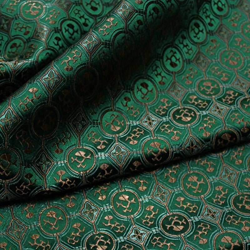 French Style Green Jacquard Embroidered Satin Fabric - 