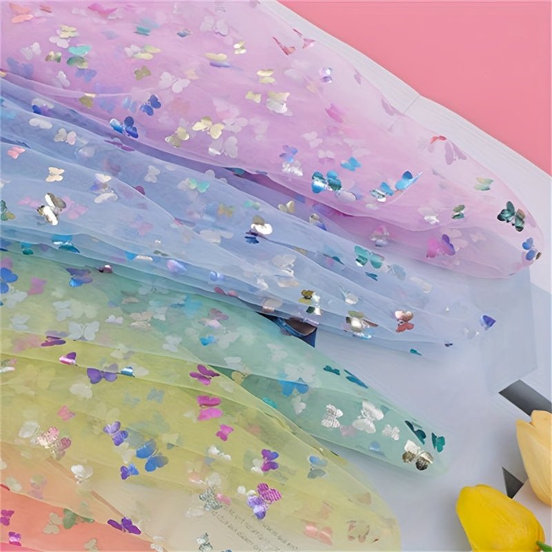 Heat Transfer Colorful Butterfly Gauze Tulle Fabric, Suitable for Handmade Bows, Shoe and Clothing Accessories, Photo Background, etc - 
