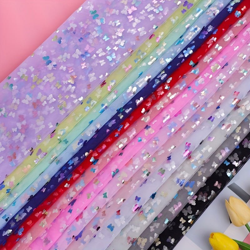 Heat Transfer Colorful Butterfly Gauze Tulle Fabric, Suitable for Handmade Bows, Shoe and Clothing Accessories, Photo Background, etc - 