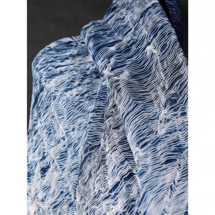 Lake blue striped pleated fabric, old craft, designer fabrics - 