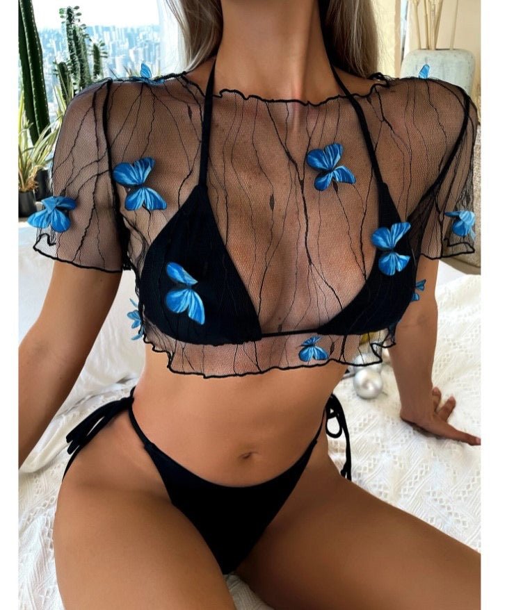 LasilkFabric 3D Butterfly Embroidered Spider Web Yarn Fabric - Black Lace Hanfu Dress Material - Luxurious DIY Handmade Fabric for Special Occasions - 