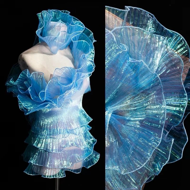 LasilkFabric Lotus Leaf Lace Gradient Mesh Fabric With Color Change Organza - 