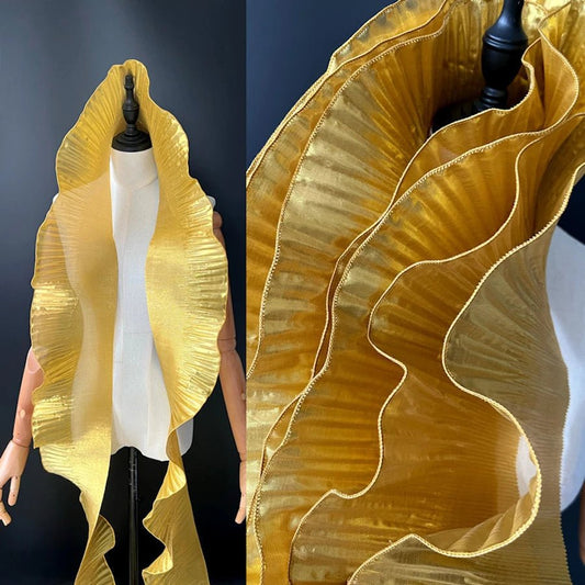 LasilkFabric Metallic Glossy Wavy Ruffled Hem, Dress Design For Stage Decoration, Sewn DIY Wedding Dress, Home Decoration Fabric - 