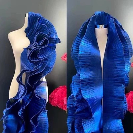 LasilkFabric Metallic Glossy Wavy Ruffled Hem, Dress Design For Stage Decoration, Sewn DIY Wedding Dress, Home Decoration Fabric - 
