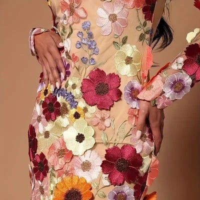 LasilkFabric Multi Color Soft Tulle Lace Fabric 3D Flower Decoration Dress Fabric 3D Decal Embroidery Fabric DIY Weeding Dress - 