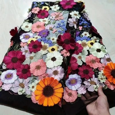 LasilkFabric Multi Color Soft Tulle Lace Fabric 3D Flower Decoration Dress Fabric 3D Decal Embroidery Fabric DIY Weeding Dress - 