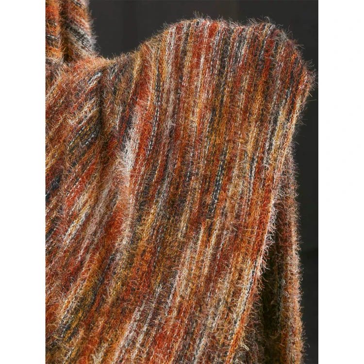 LasilkFabric Orange Vertical Grain Mixed Color Woven Wool Fabric, Designer Fabric - 