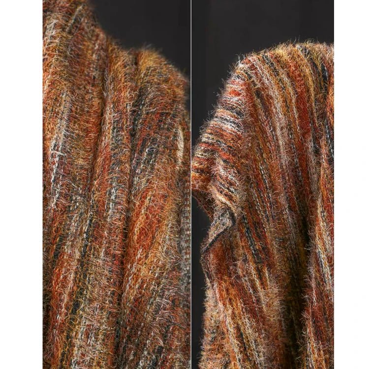 LasilkFabric Orange Vertical Grain Mixed Color Woven Wool Fabric, Designer Fabric - 