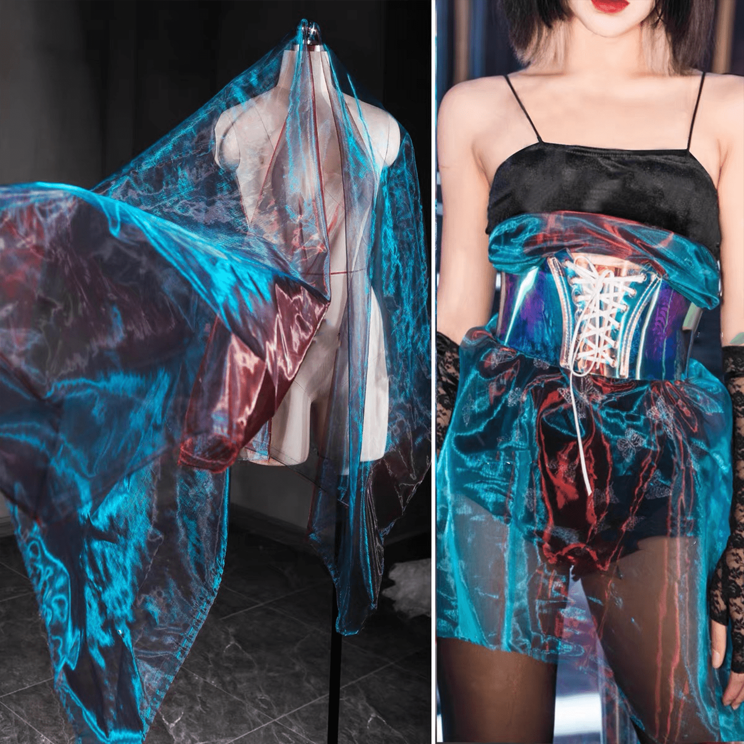 LasilkFabric Organza Fabric By The Meter For Wedding Clothing Skirts Sewing Colorful Mesh Laser Gradient Designer Cloth Thin Soft - 