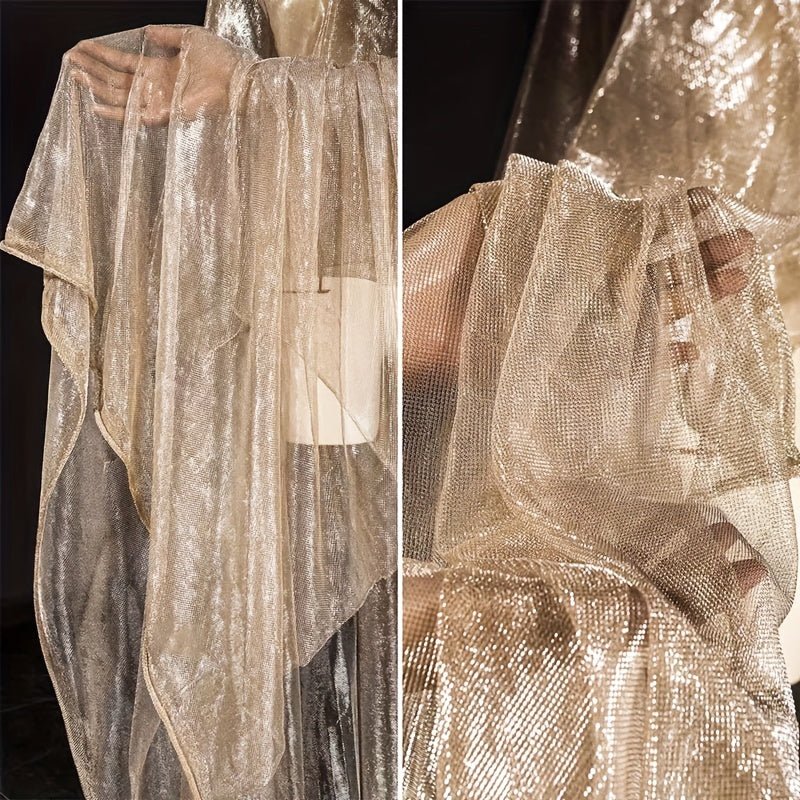 Luxurious Champagne Golden Mesh Tulle Fabric - 