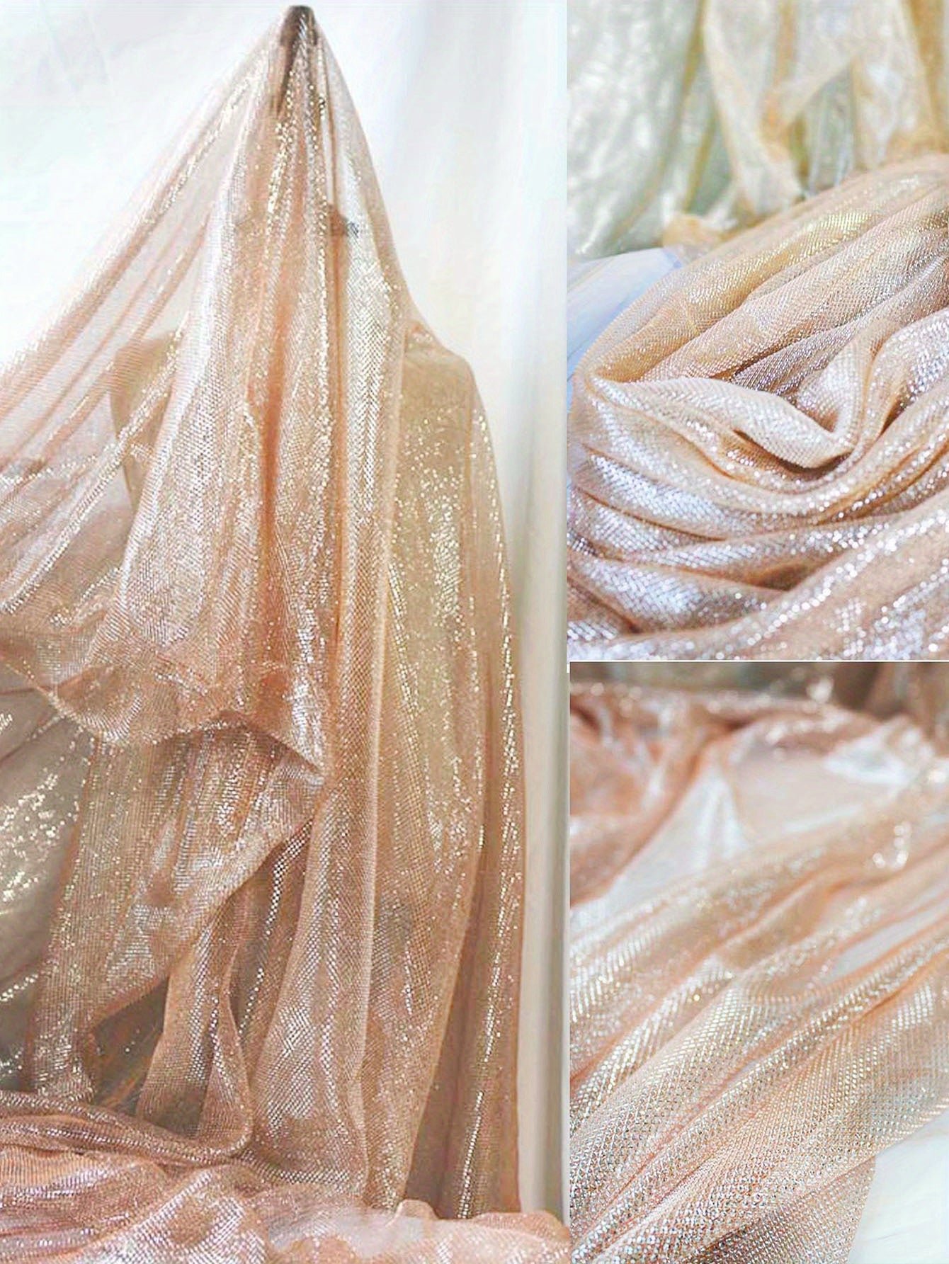 Luxurious Champagne Golden Mesh Tulle Fabric - 