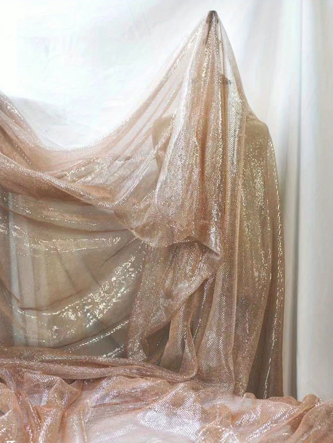 Luxurious Champagne Golden Mesh Tulle Fabric - 