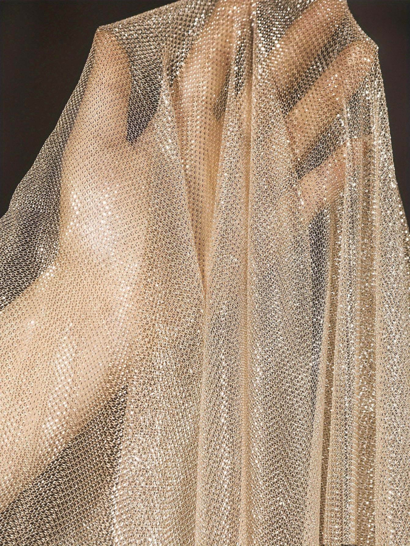 Luxurious Champagne Golden Mesh Tulle Fabric - 