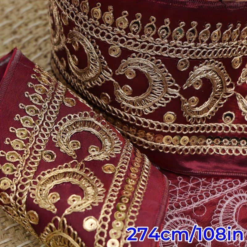 Luxurious Golden Embroidered Lace Trim - 