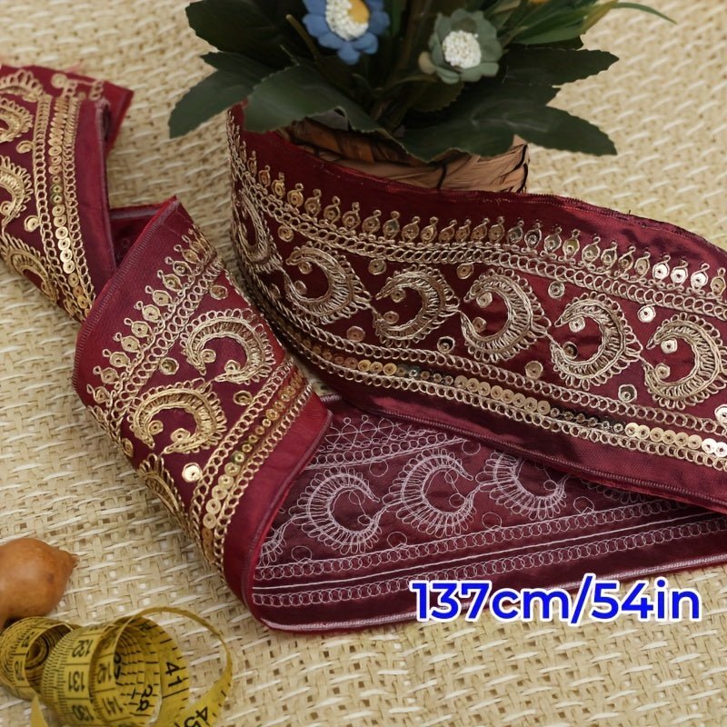 Luxurious Golden Embroidered Lace Trim - 