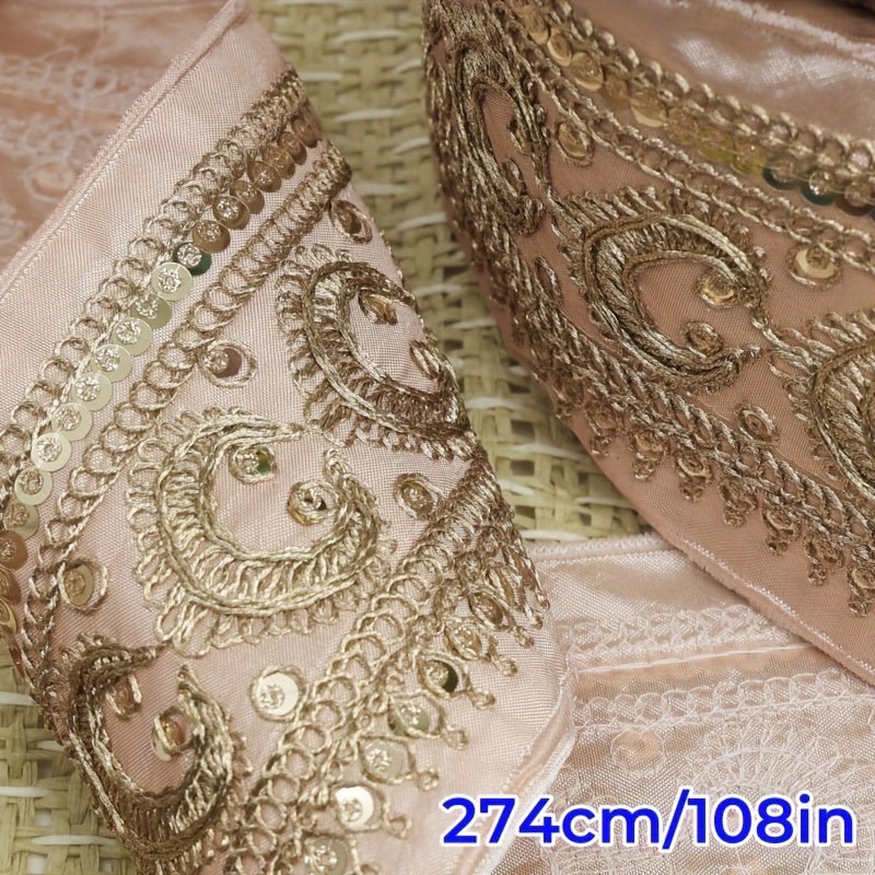 Luxurious Golden Embroidered Lace Trim - 