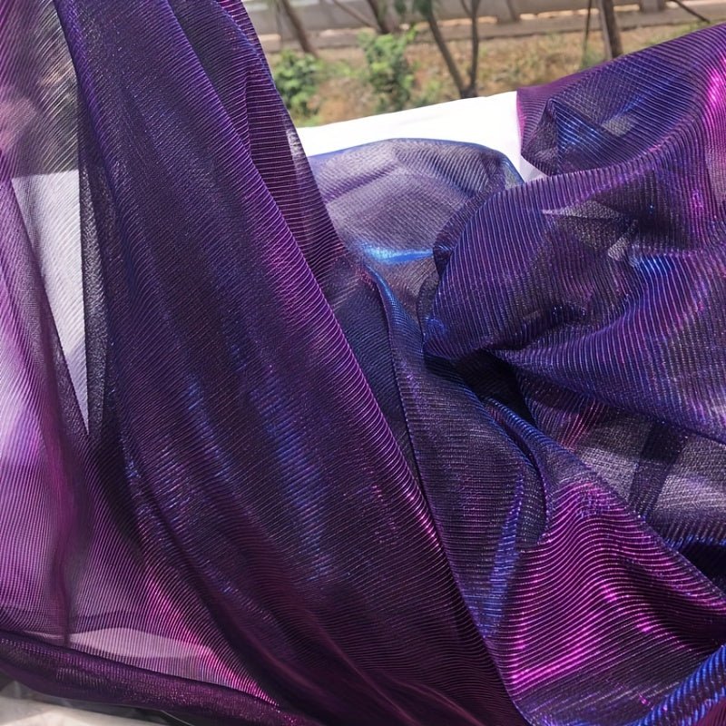 Luxurious Purple & Blue Ombre Shiny Laser Illusion Lace Mesh Tulle Fabric - 