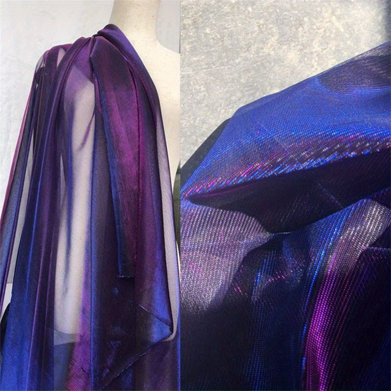 Luxurious Purple & Blue Ombre Shiny Laser Illusion Lace Mesh Tulle Fabric - 