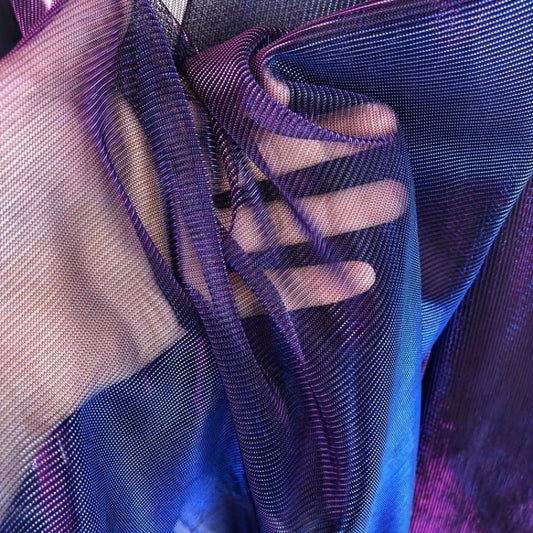 Luxurious Purple & Blue Ombre Shiny Laser Illusion Lace Mesh Tulle Fabric - 