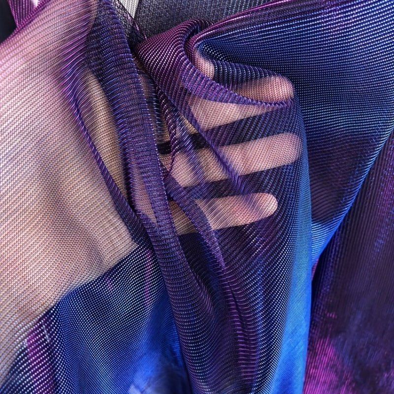 Luxurious Purple & Blue Ombre Shiny Laser Illusion Lace Mesh Tulle Fabric - 