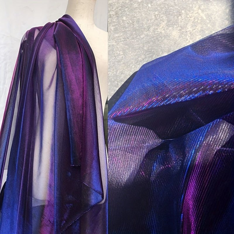 Luxurious Purple & Blue Ombre Shiny Laser Illusion Lace Mesh Tulle Fabric - 