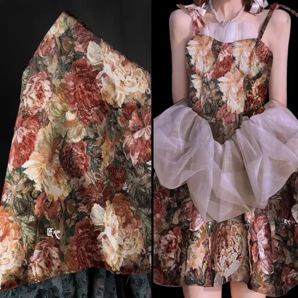Oil Painting Style Jacquard Fabric, Designer Fabrics, For Skirt Making, DIY Sewing - 