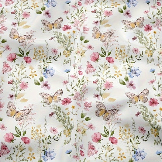 Pure Cotton Butterfly Flower Print Fabric, DIY Pure Cotton Handkerchief Material, Can Be Used for DIY Pillowcase Bedding Home Curtain Tablecloth Bag Mask - 
