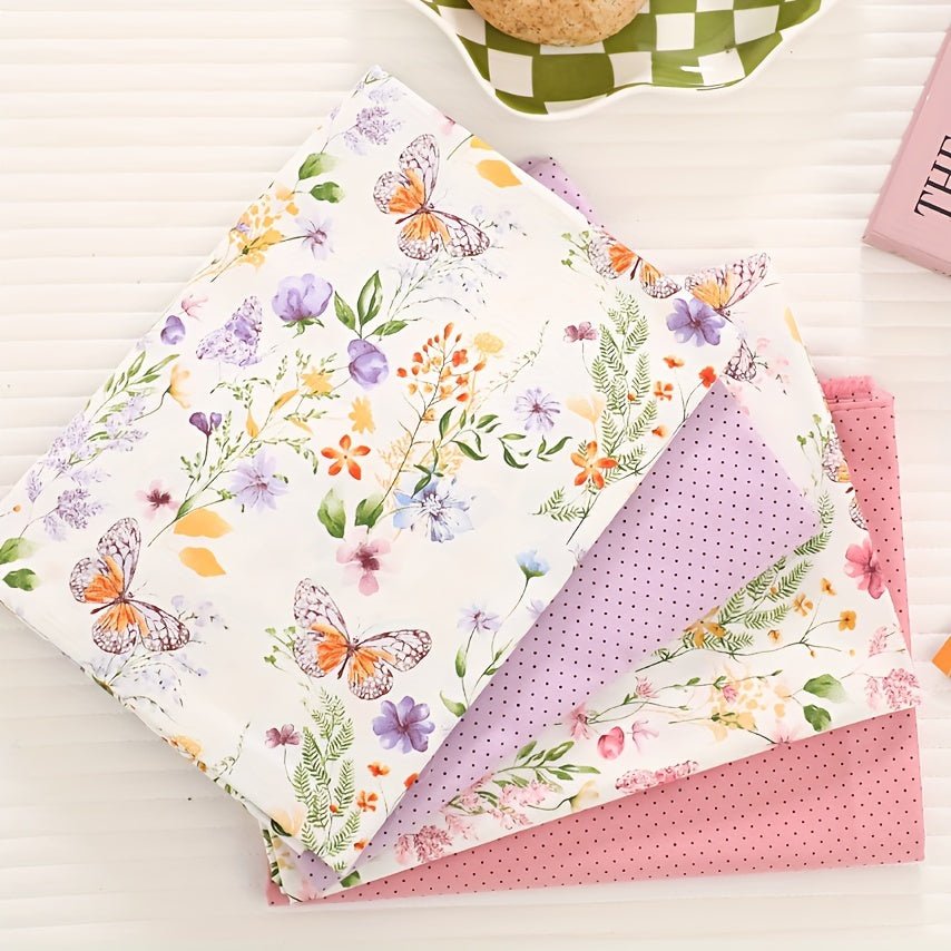 Pure Cotton Butterfly Flower Print Fabric, DIY Pure Cotton Handkerchief Material, Can Be Used for DIY Pillowcase Bedding Home Curtain Tablecloth Bag Mask - 