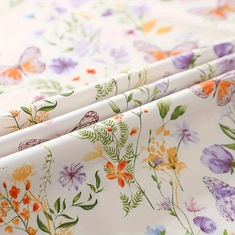 Pure Cotton Butterfly Flower Print Fabric, DIY Pure Cotton Handkerchief Material, Can Be Used for DIY Pillowcase Bedding Home Curtain Tablecloth Bag Mask - 