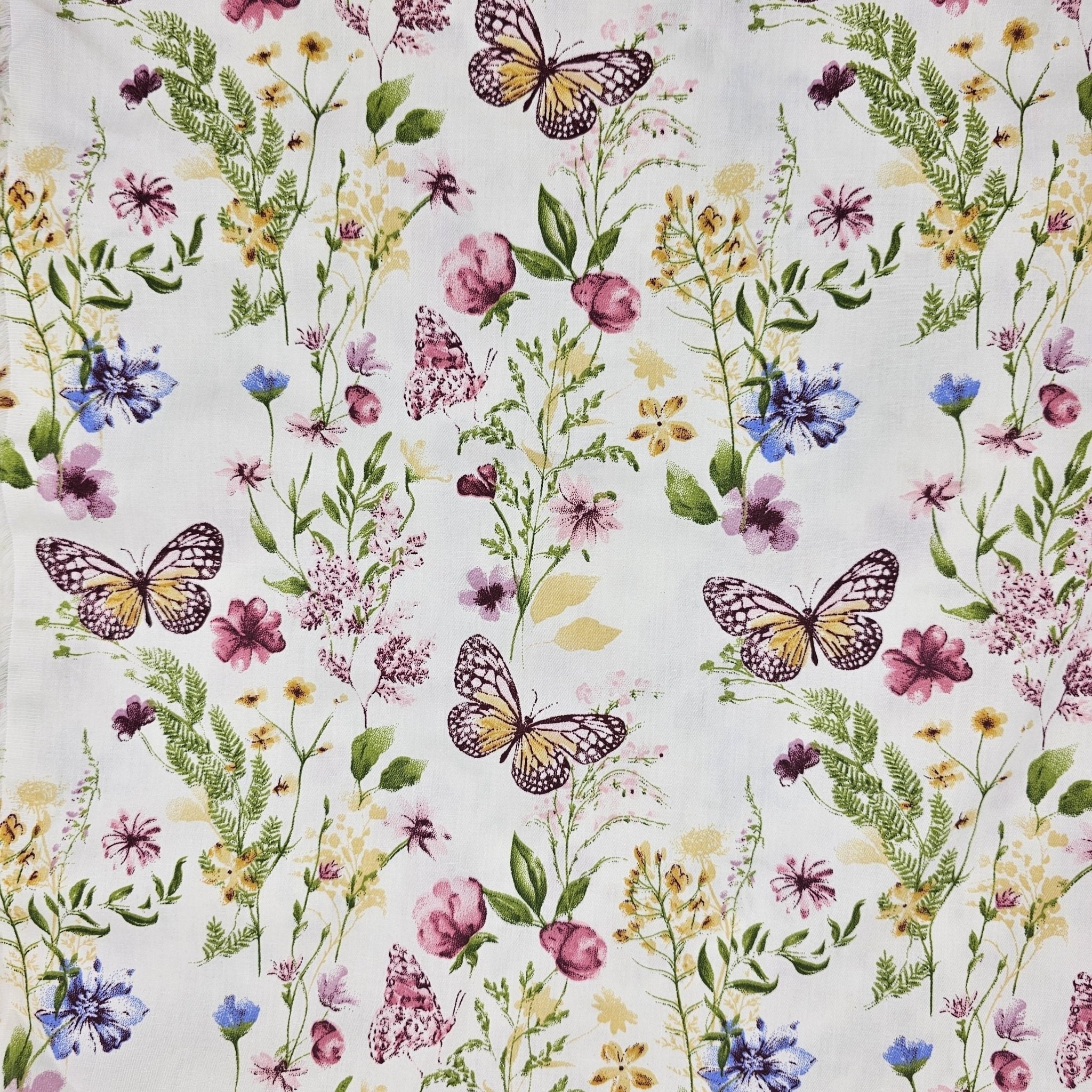 Pure Cotton Butterfly Flower Print Fabric, DIY Pure Cotton Handkerchief Material, Can Be Used for DIY Pillowcase Bedding Home Curtain Tablecloth Bag Mask - 