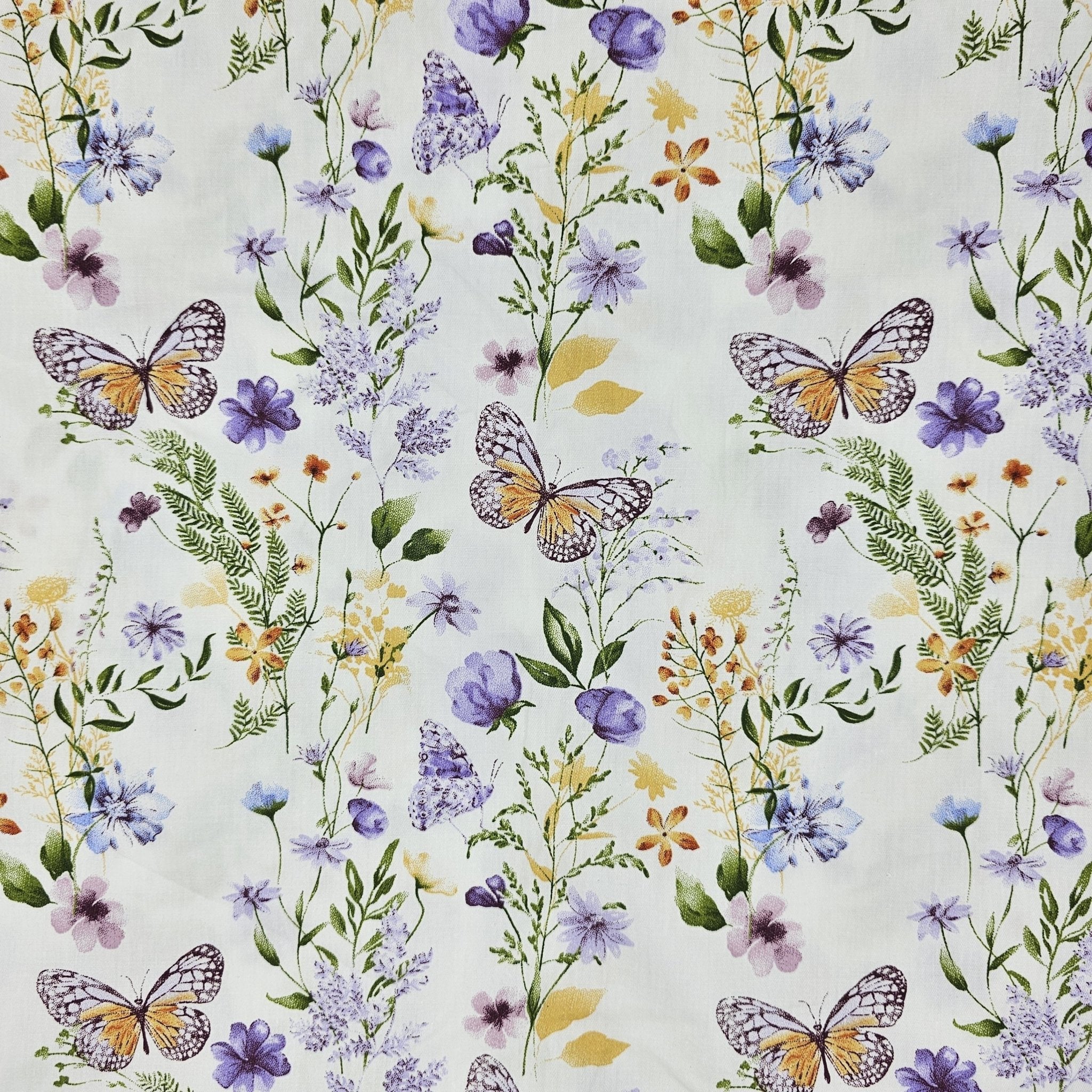Pure Cotton Butterfly Flower Print Fabric, DIY Pure Cotton Handkerchief Material, Can Be Used for DIY Pillowcase Bedding Home Curtain Tablecloth Bag Mask - 