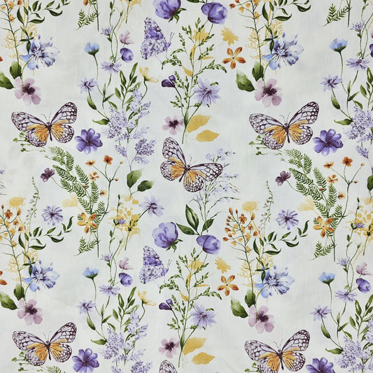 Pure Cotton Butterfly Flower Print Fabric, DIY Pure Cotton Handkerchief Material, Can Be Used for DIY Pillowcase Bedding Home Curtain Tablecloth Bag Mask - 