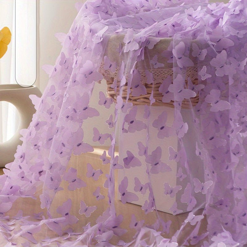 Rainbow Color Butterfly 3d Applique Gradient Flowers Mesh Lace Fabric For Clothing Sewing Accessories, 132.08cm*1yard - 