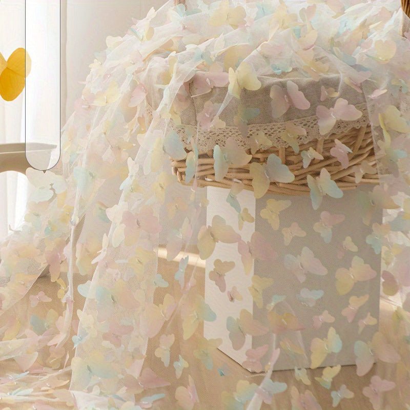 Rainbow Color Butterfly 3d Applique Gradient Flowers Mesh Lace Fabric For Clothing Sewing Accessories, 132.08cm*1yard - 