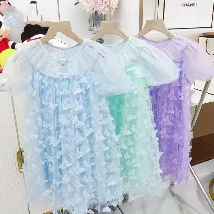Rainbow Color Butterfly 3d Applique Gradient Flowers Mesh Lace Fabric For Clothing Sewing Accessories, 132.08cm*1yard - 