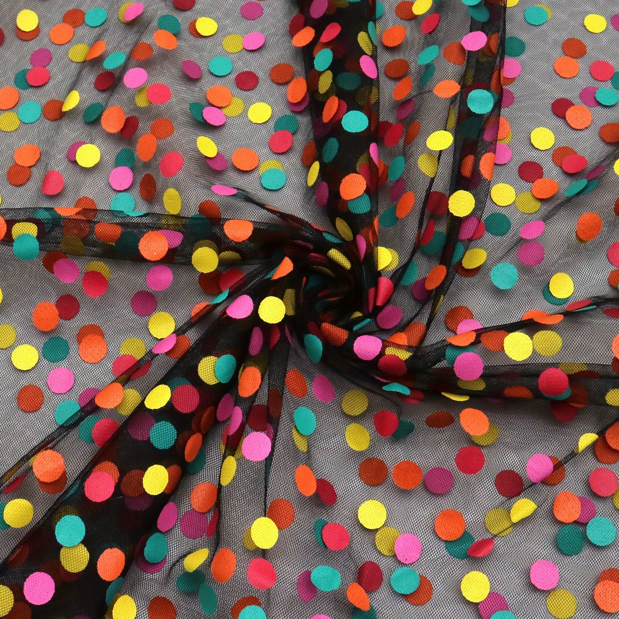Rainbow Dots Spot Sparkling Tulle Mesh Gauze Fabric - Perfect for DIY Bows, Doll Clothes, Party Capes & Photo Backdrops - 