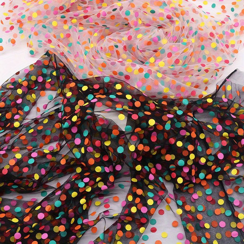 Rainbow Dots Spot Sparkling Tulle Mesh Gauze Fabric - Perfect for DIY Bows, Doll Clothes, Party Capes & Photo Backdrops - 