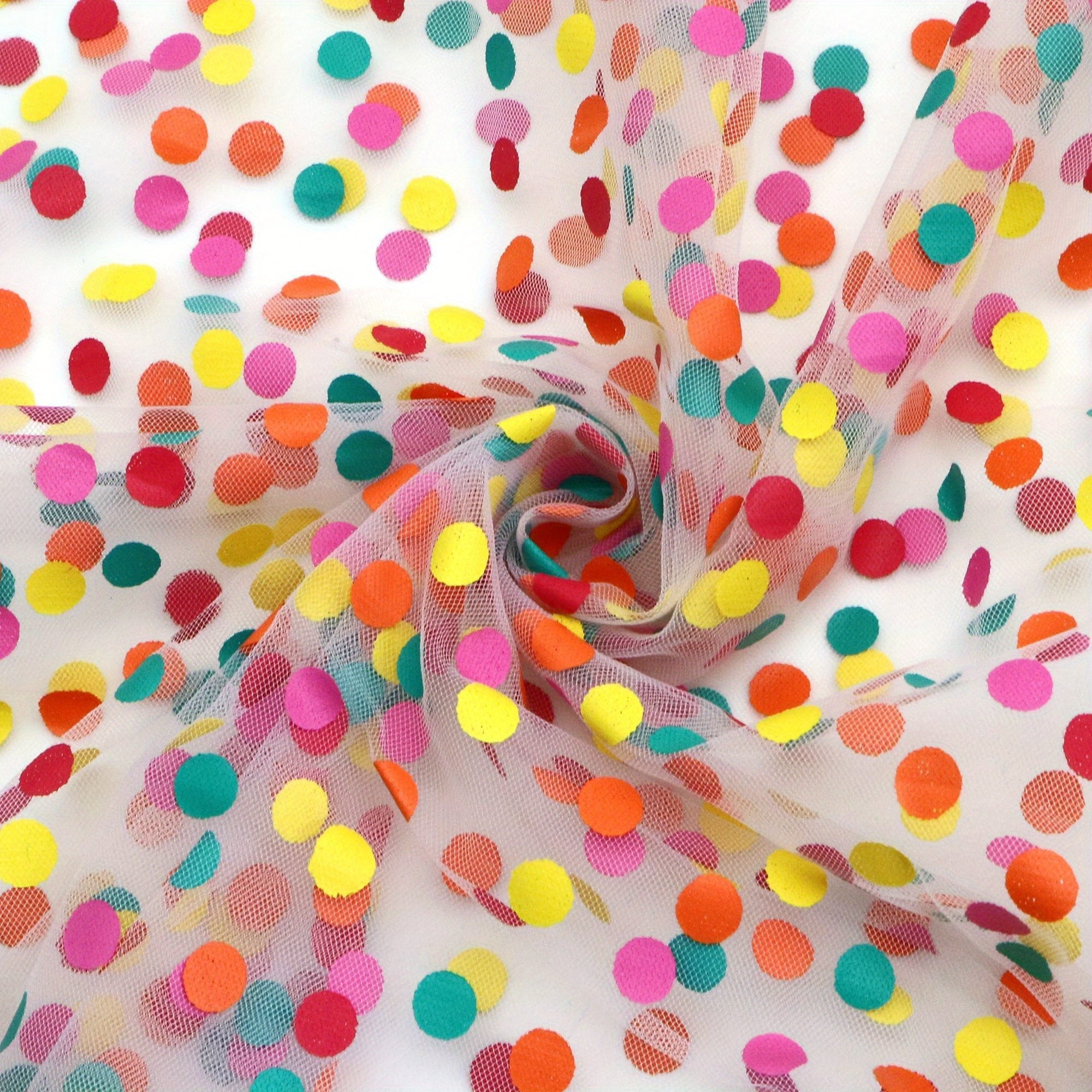 Rainbow Dots Spot Sparkling Tulle Mesh Gauze Fabric - Perfect for DIY Bows, Doll Clothes, Party Capes & Photo Backdrops - 