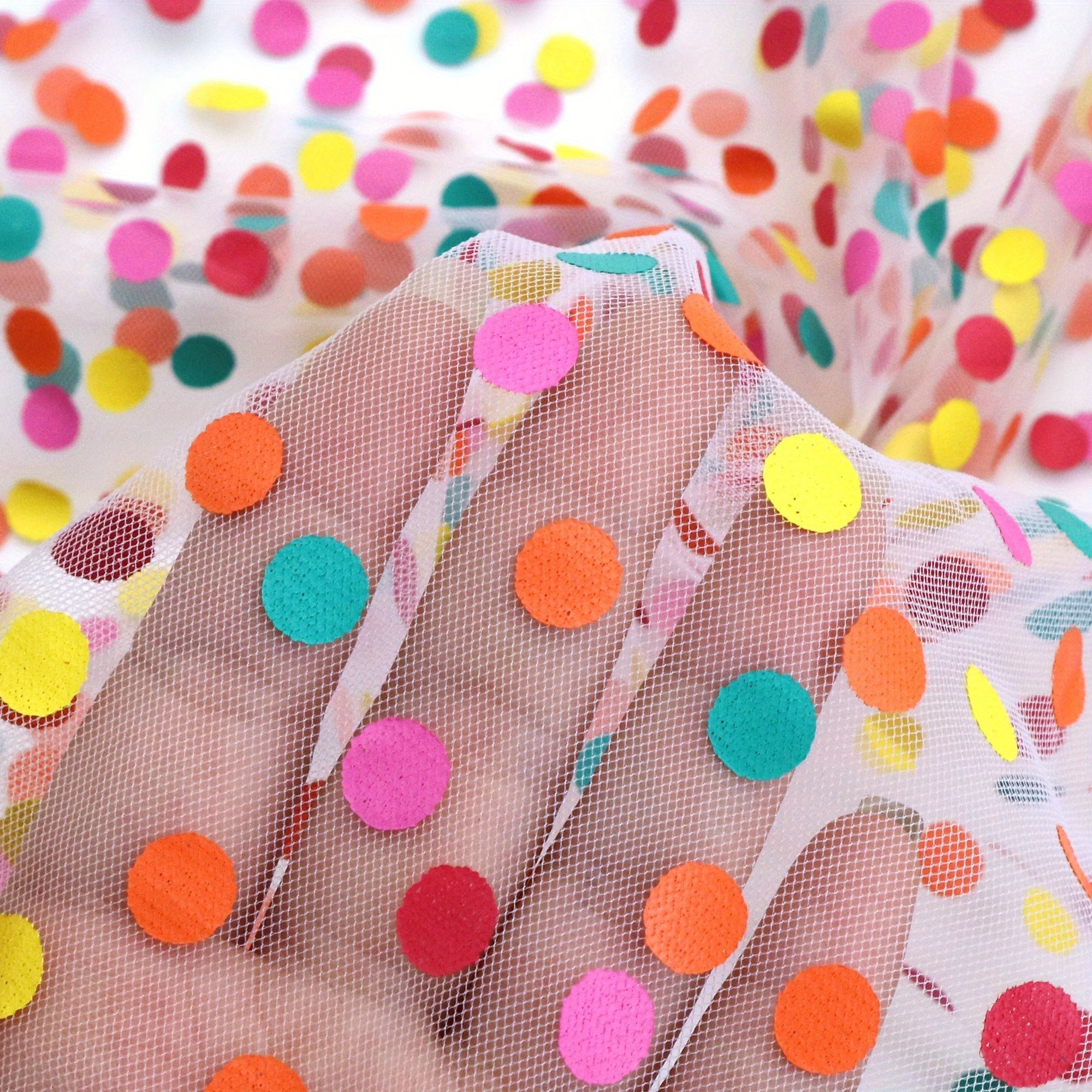 Rainbow Dots Spot Sparkling Tulle Mesh Gauze Fabric - Perfect for DIY Bows, Doll Clothes, Party Capes & Photo Backdrops - 