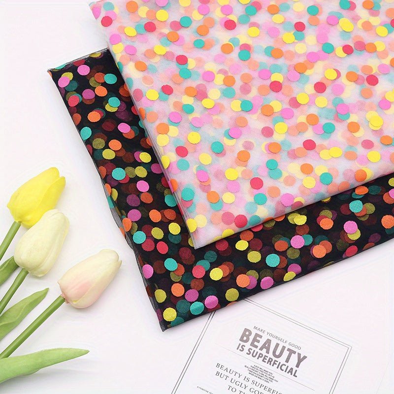 Rainbow Dots Spot Sparkling Tulle Mesh Gauze Fabric - Perfect for DIY Bows, Doll Clothes, Party Capes & Photo Backdrops - 