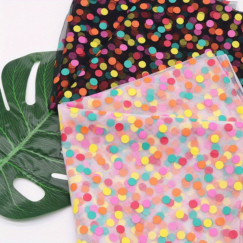 Rainbow Dots Spot Sparkling Tulle Mesh Gauze Fabric - Perfect for DIY Bows, Doll Clothes, Party Capes & Photo Backdrops - 