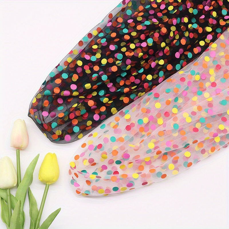 Rainbow Dots Spot Sparkling Tulle Mesh Gauze Fabric - Perfect for DIY Bows, Doll Clothes, Party Capes & Photo Backdrops - 