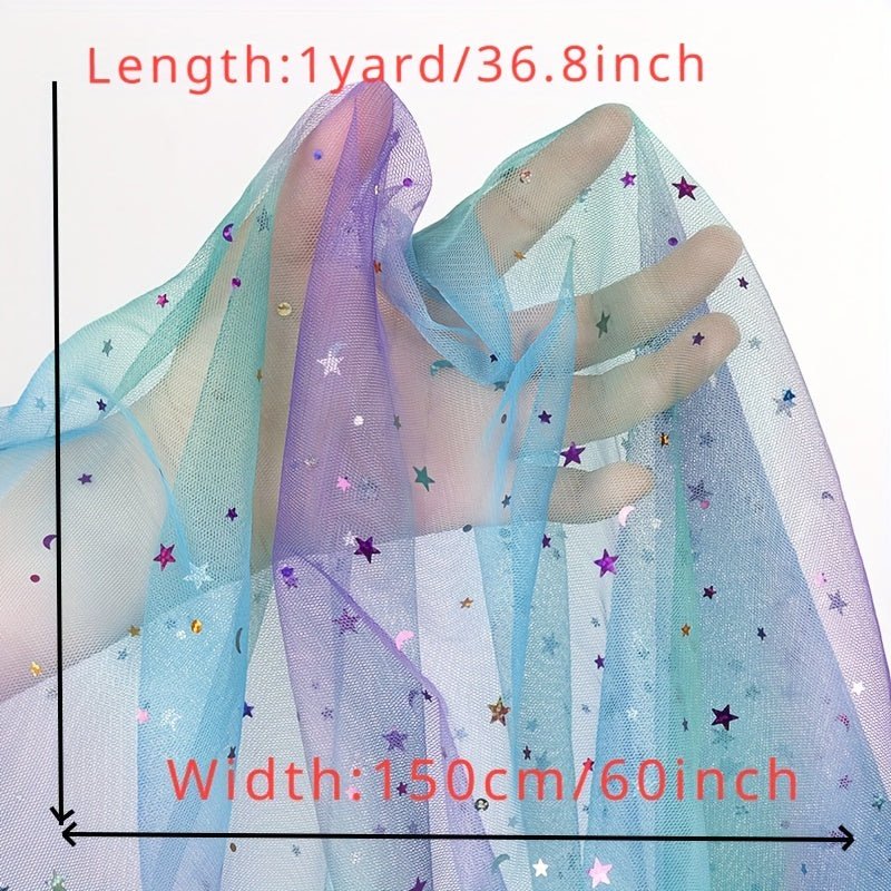 Rainbow Gradient Tulle Fabric with Star & Moon Design, Perfect for DIY Bows, Doll Dresses & Apparel Accessories - 