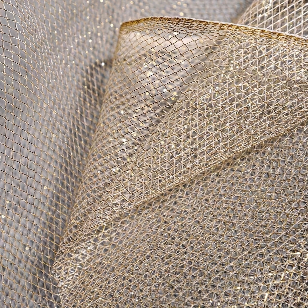 Shiny Voile Tulle Mesh Fabric Party Home Decor Transparent Plaid Net Fabric Golden Silvery Gauze Apparel Mesh Cloth DIY Sewing - 